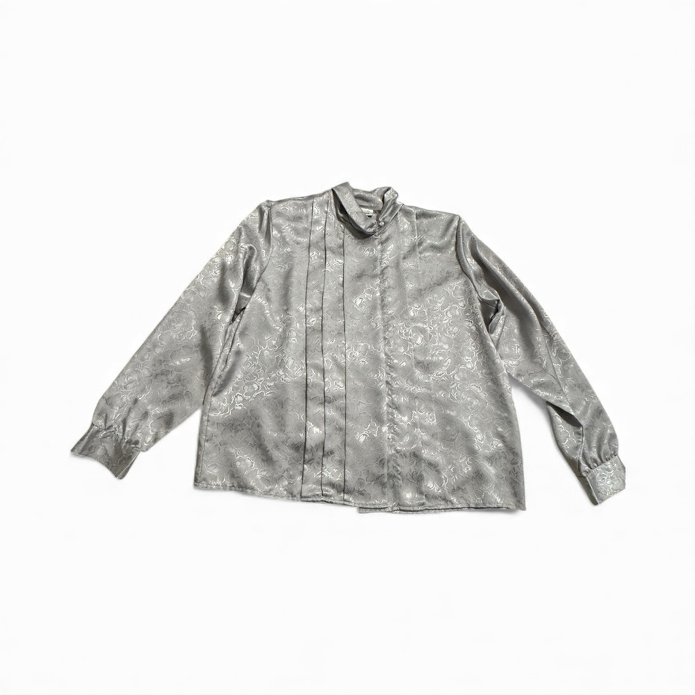 Women’s Karen Scott Vintage-Style Silver Patterned Blouse Size 14